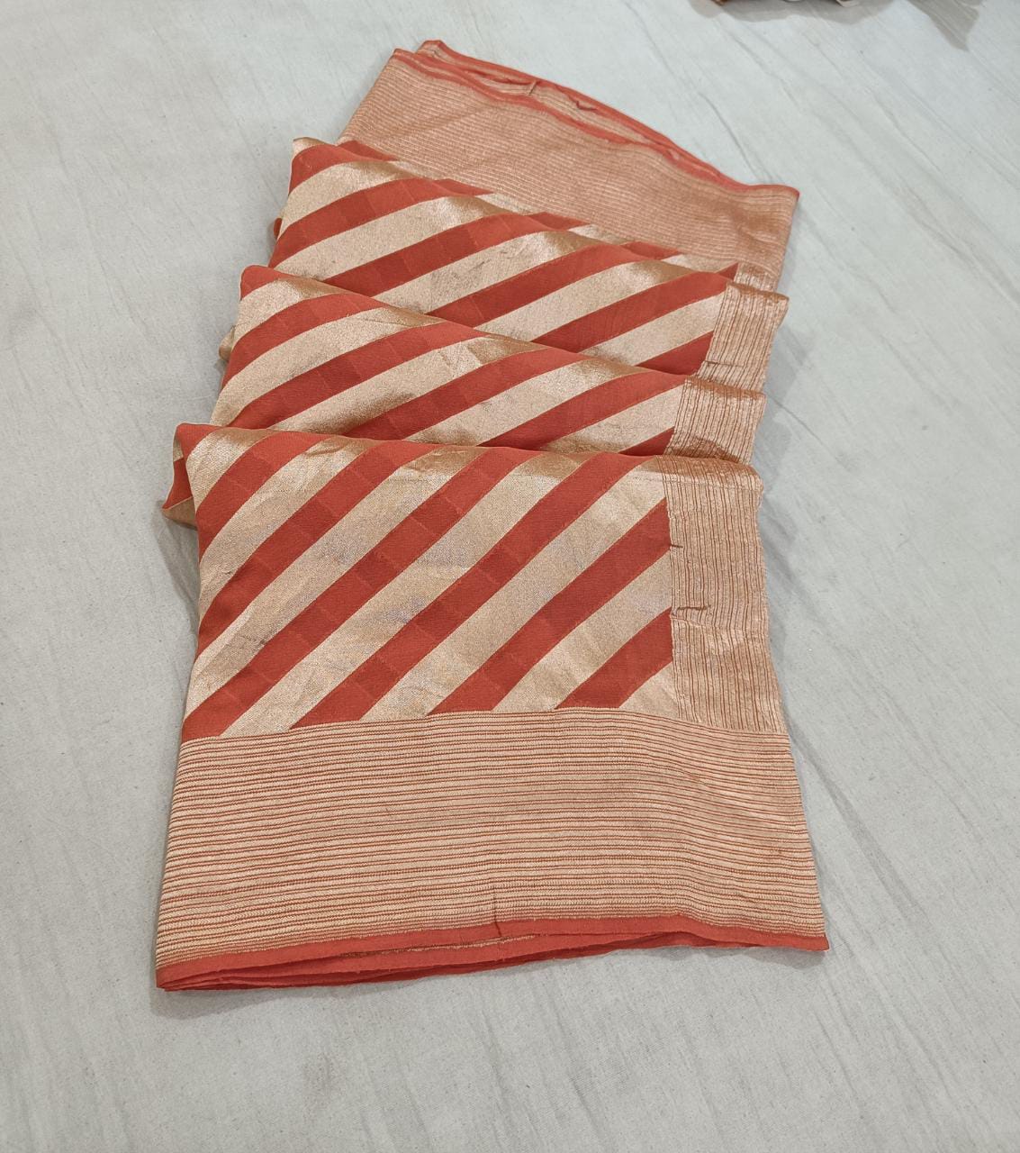 Striped lehariya gorgette chiffon saree - Saffronfashionindia