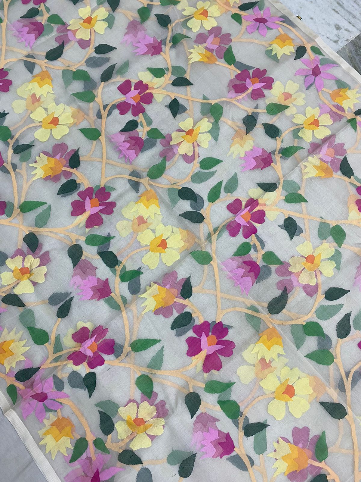 Sunheri muslin jamdani saree - Saffronfashionindia