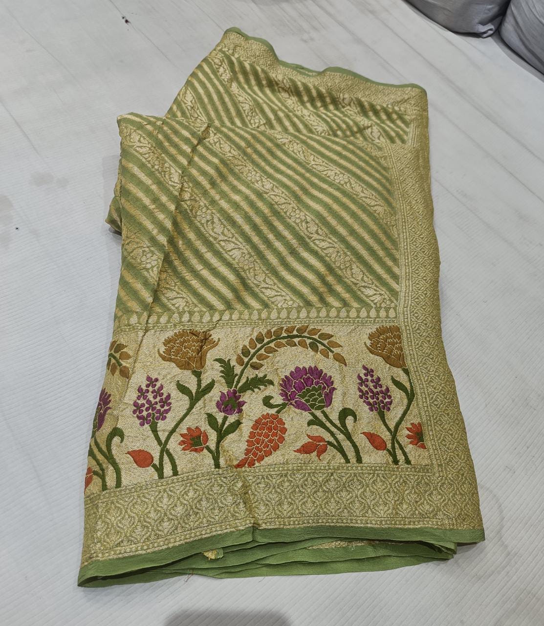Indian banarsi gorgette saree - Saffronfashionindia