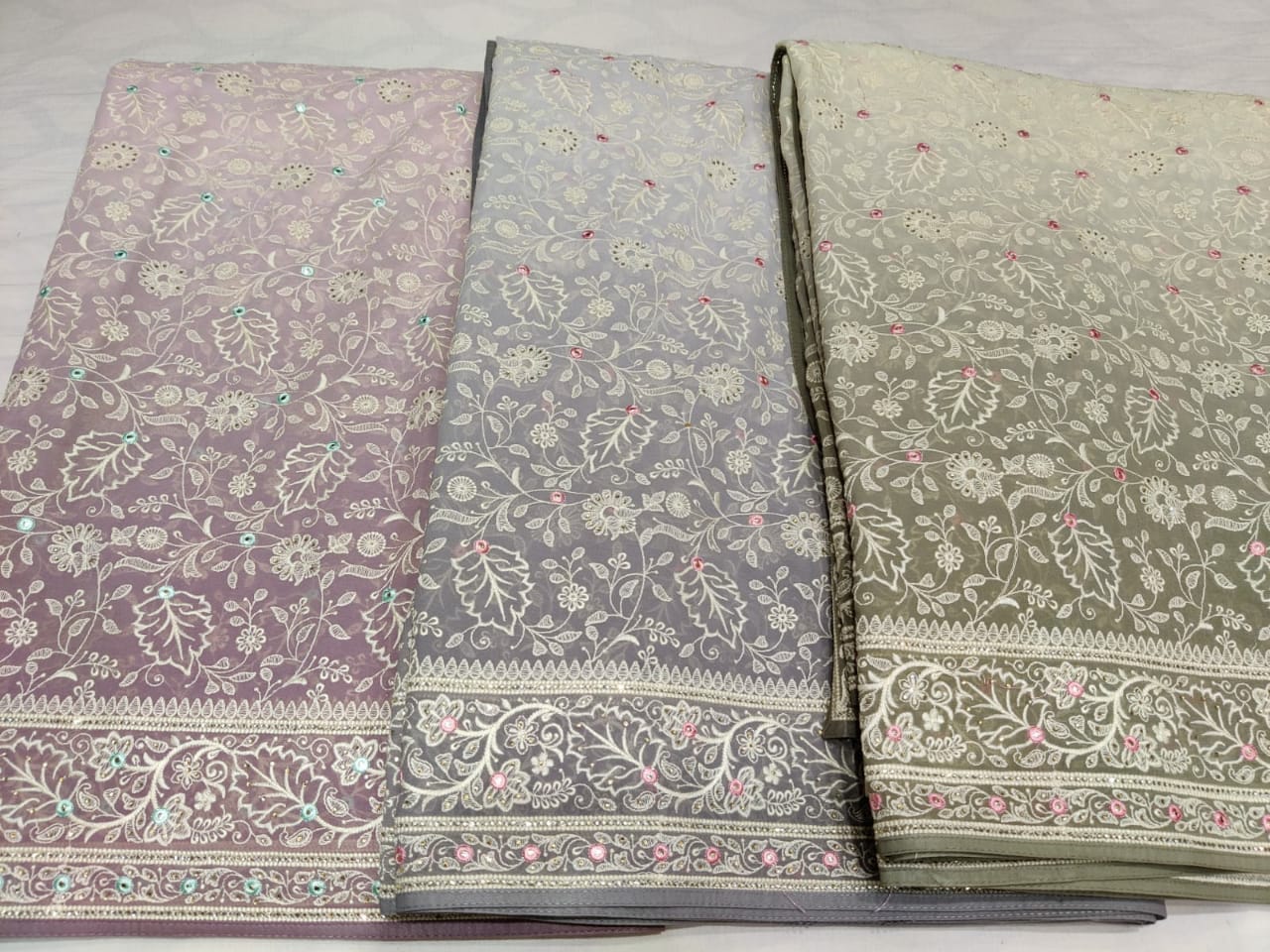 Shaded Chikankari elegant saree - Saffronfashionindia