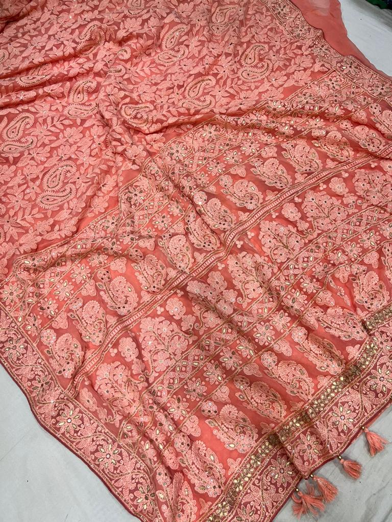 Archie Chikankari gottapatti saree - Saffronfashionindia
