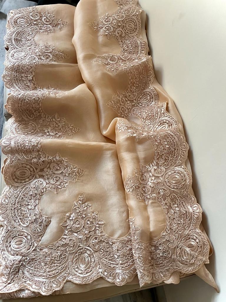 Lacy cutwork organza saree - Saffronfashionindia