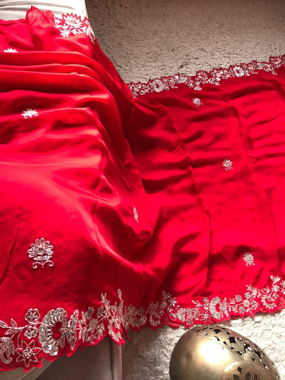 Red organza saree wedding saree blouse organza silk sari blouse SaffronFashion