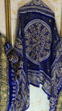 Royal blue embroidered gajji silk dupatta