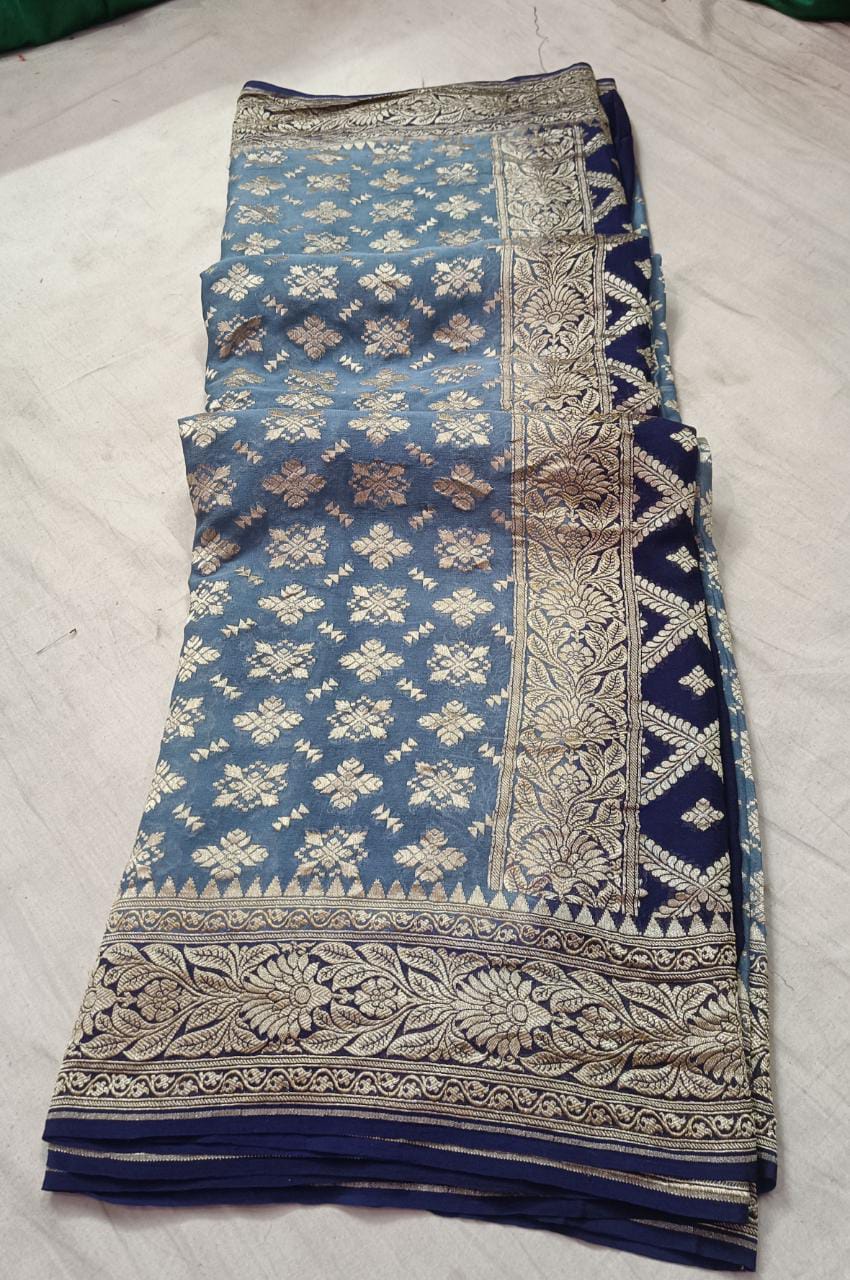 Banarsi Khaddi gorgette saree - Saffronfashionindia
