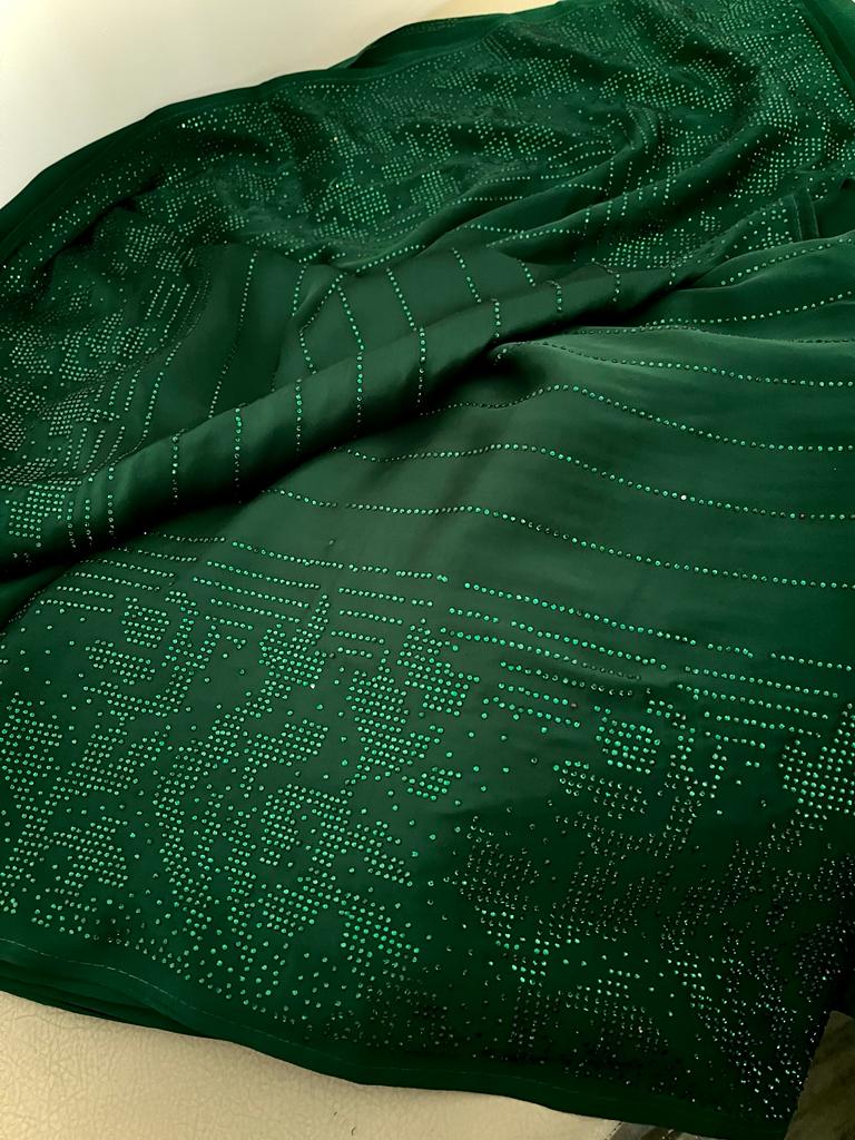 Waleda satin swarosvki saree - Saffronfashionindia