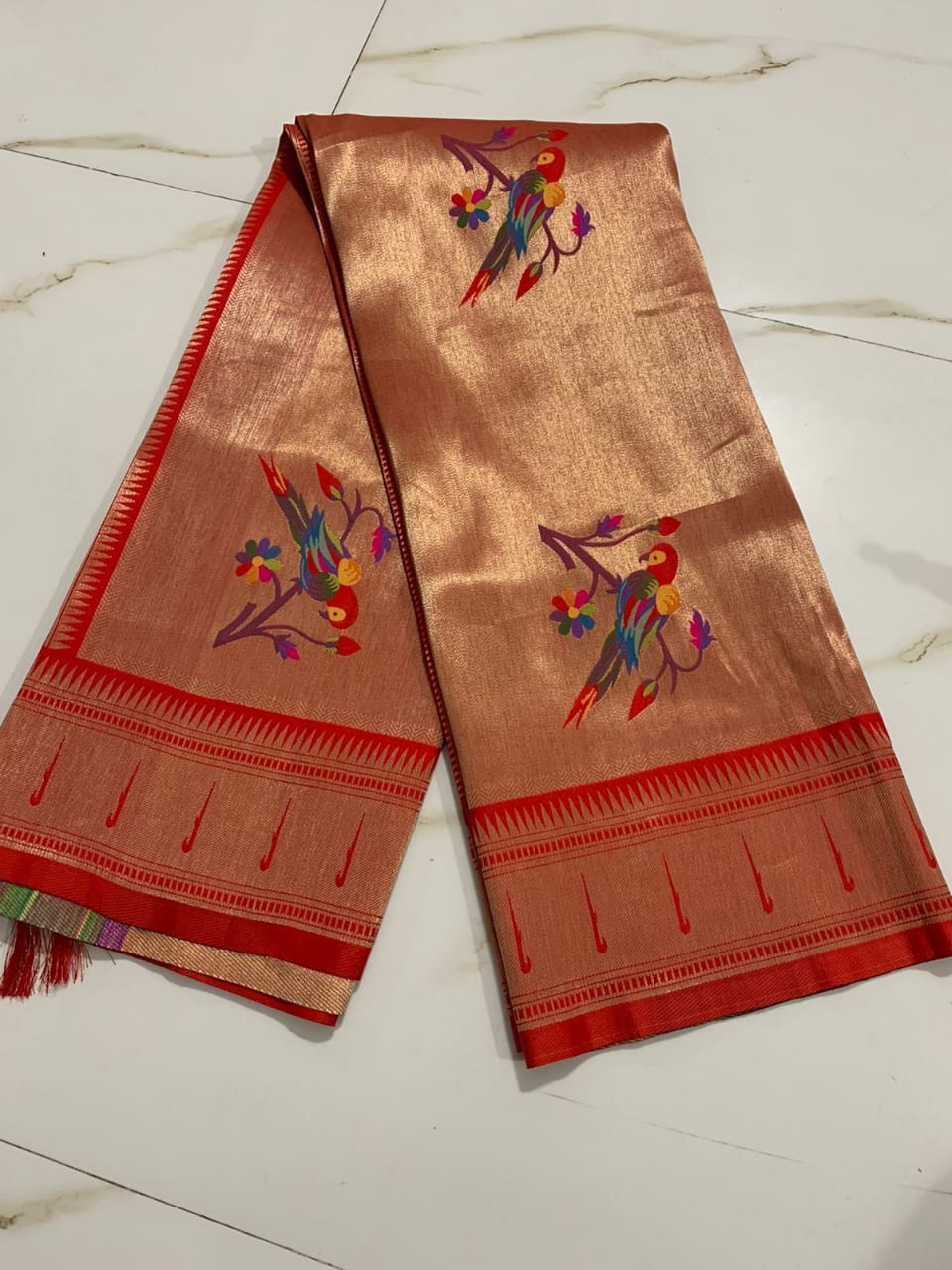 Parrot inspired zari dupatta - Saffronfashionindia