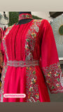Red jamawar silk anarkali dress