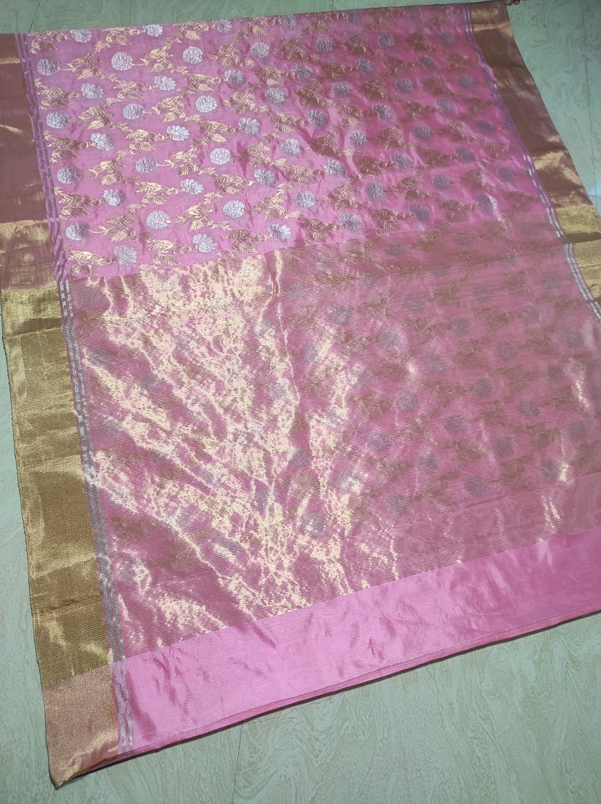 Pink Chanderi saree - Saffronfashionindia