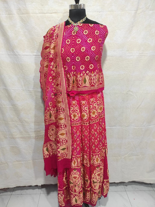 Banarsi bandhani Meenakari lehanga - Saffronfashionindia