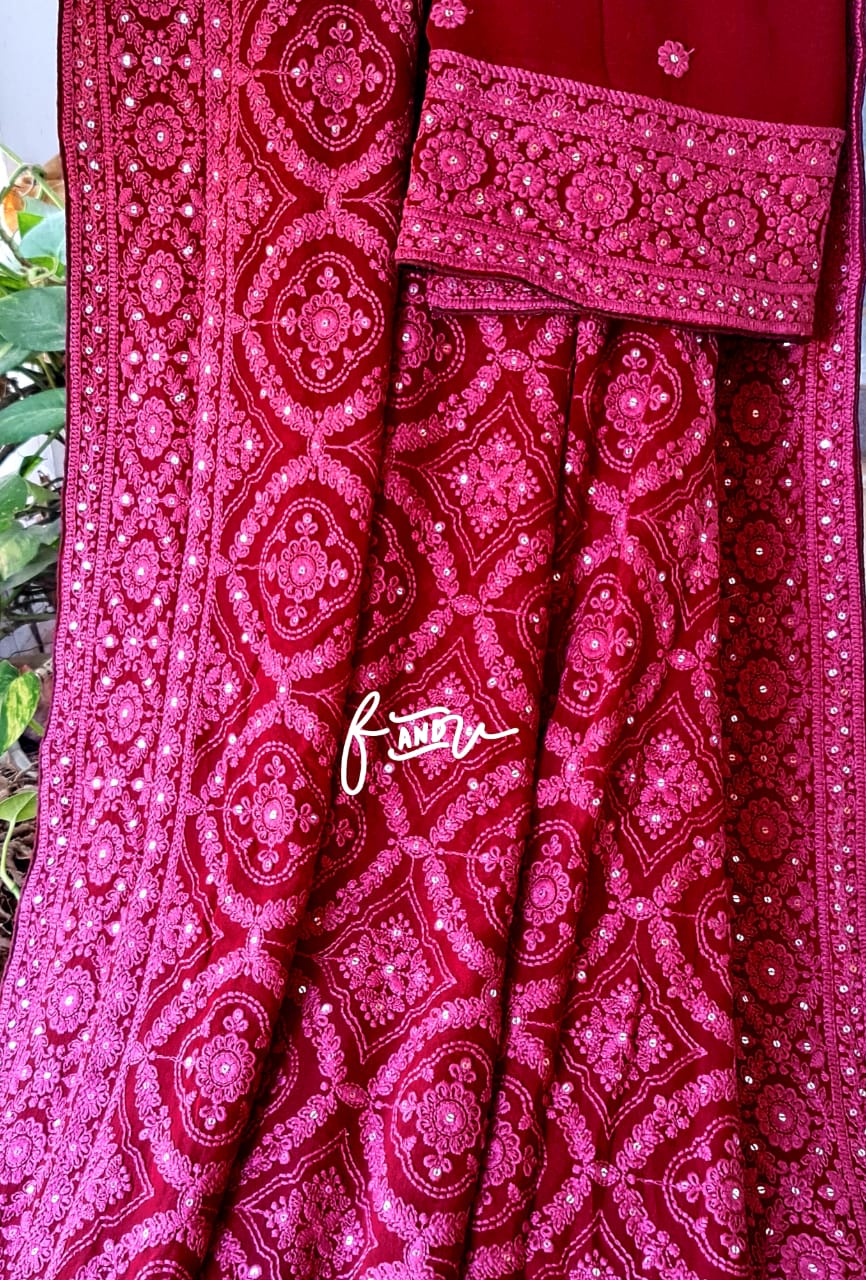 Jalebi inspired embroidered Chikankari saree - Saffronfashionindia