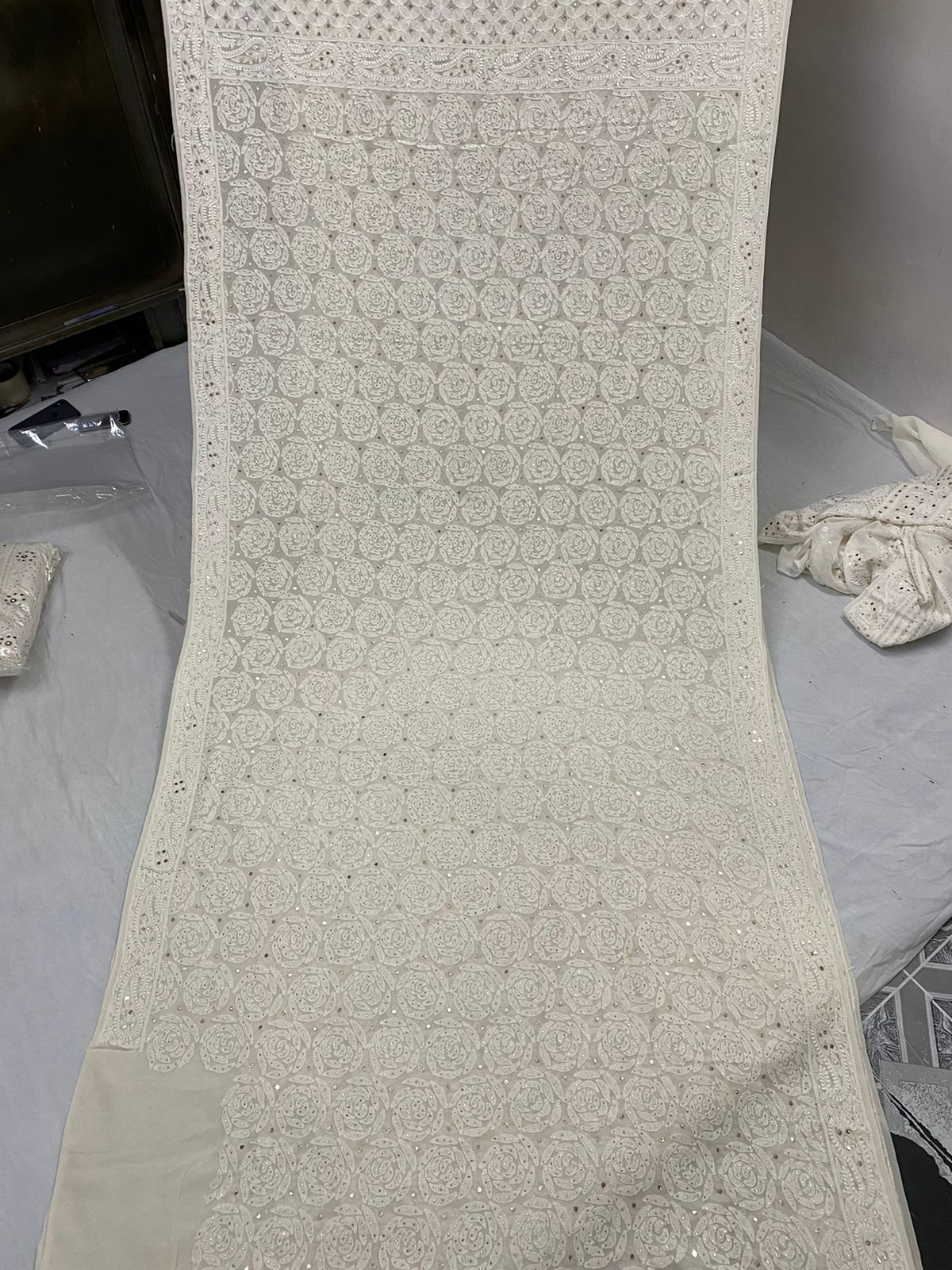 Azina white Chikankari saree - Saffronfashionindia