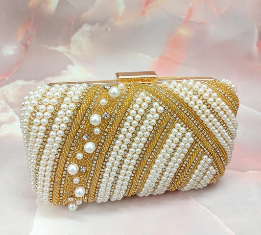Pearl studded bridal clutch - Saffronfashionindia