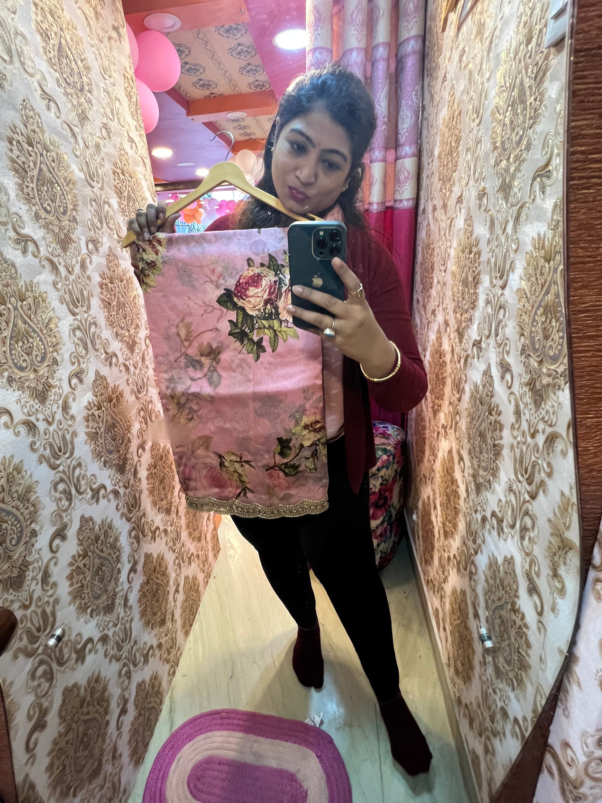 Pink lovely floral saree - Saffronfashionindia