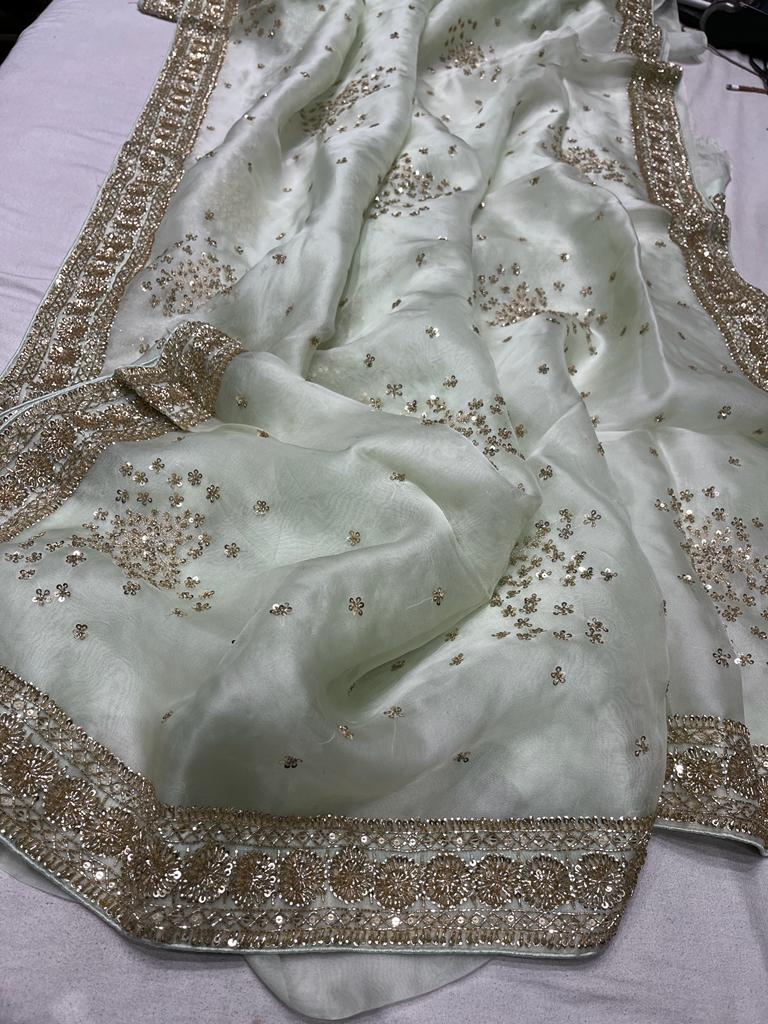 Blossom inspired organza zardosi saree - Saffronfashionindia