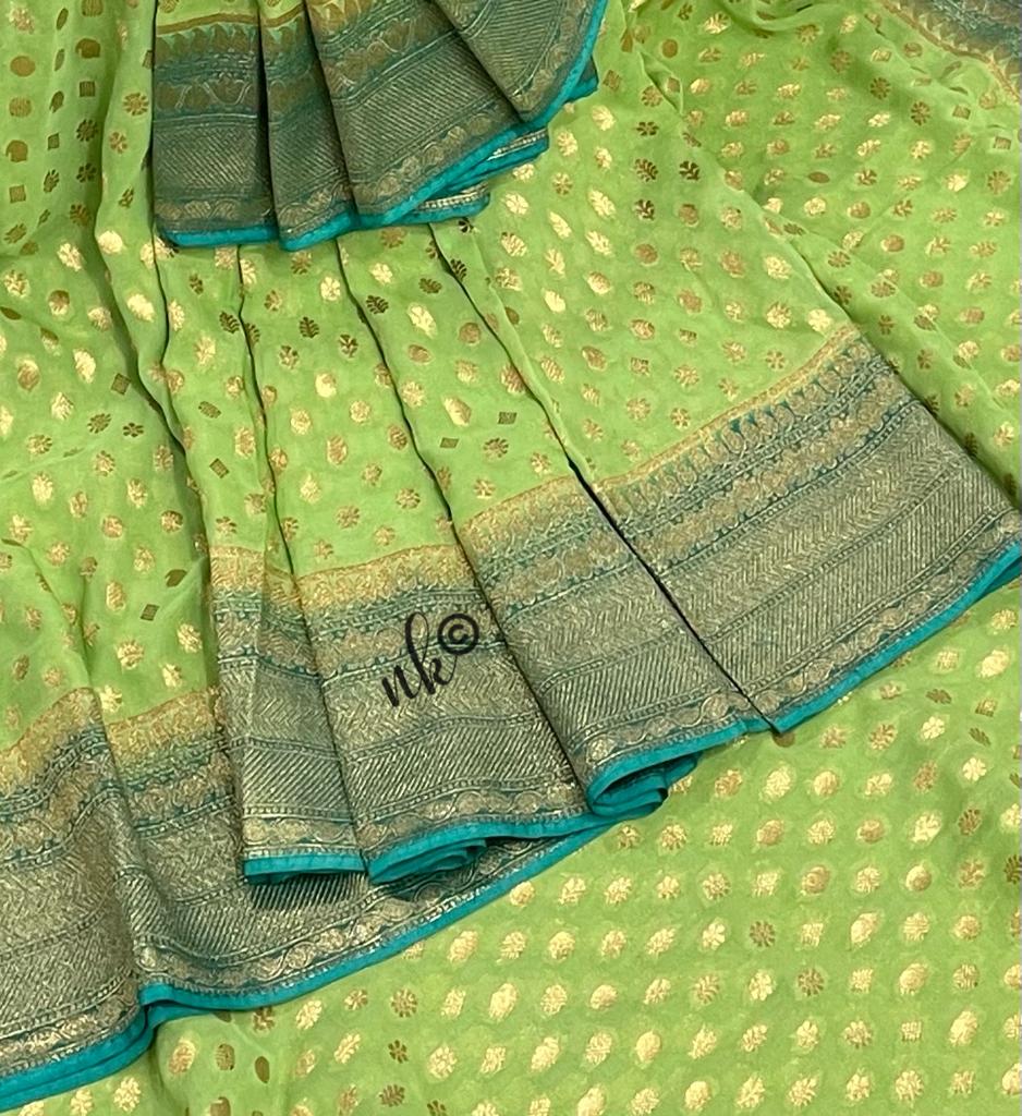 Woven banarsi gorgette saree - Saffronfashionindia