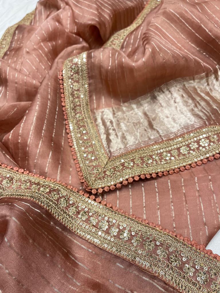 Striped zari organza saree - Saffronfashionindia