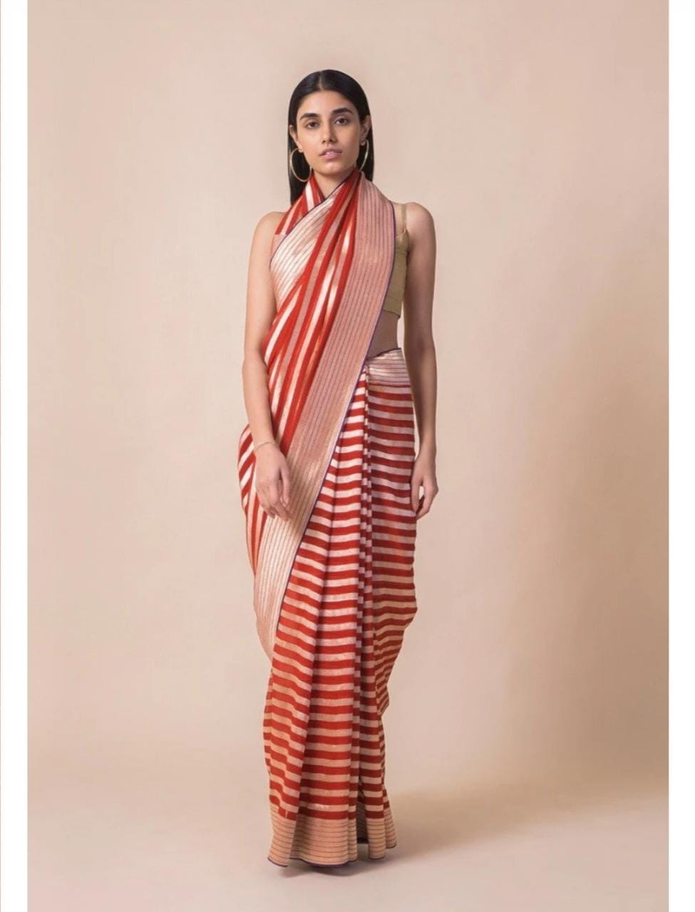 Beautiful striped gorgette saree - Saffronfashionindia