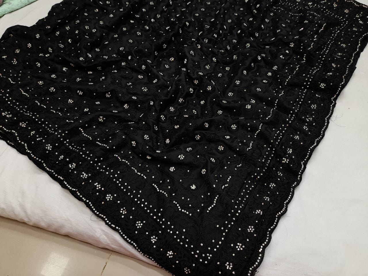 Nisha Lucknowi gorgette saree - Saffronfashionindia