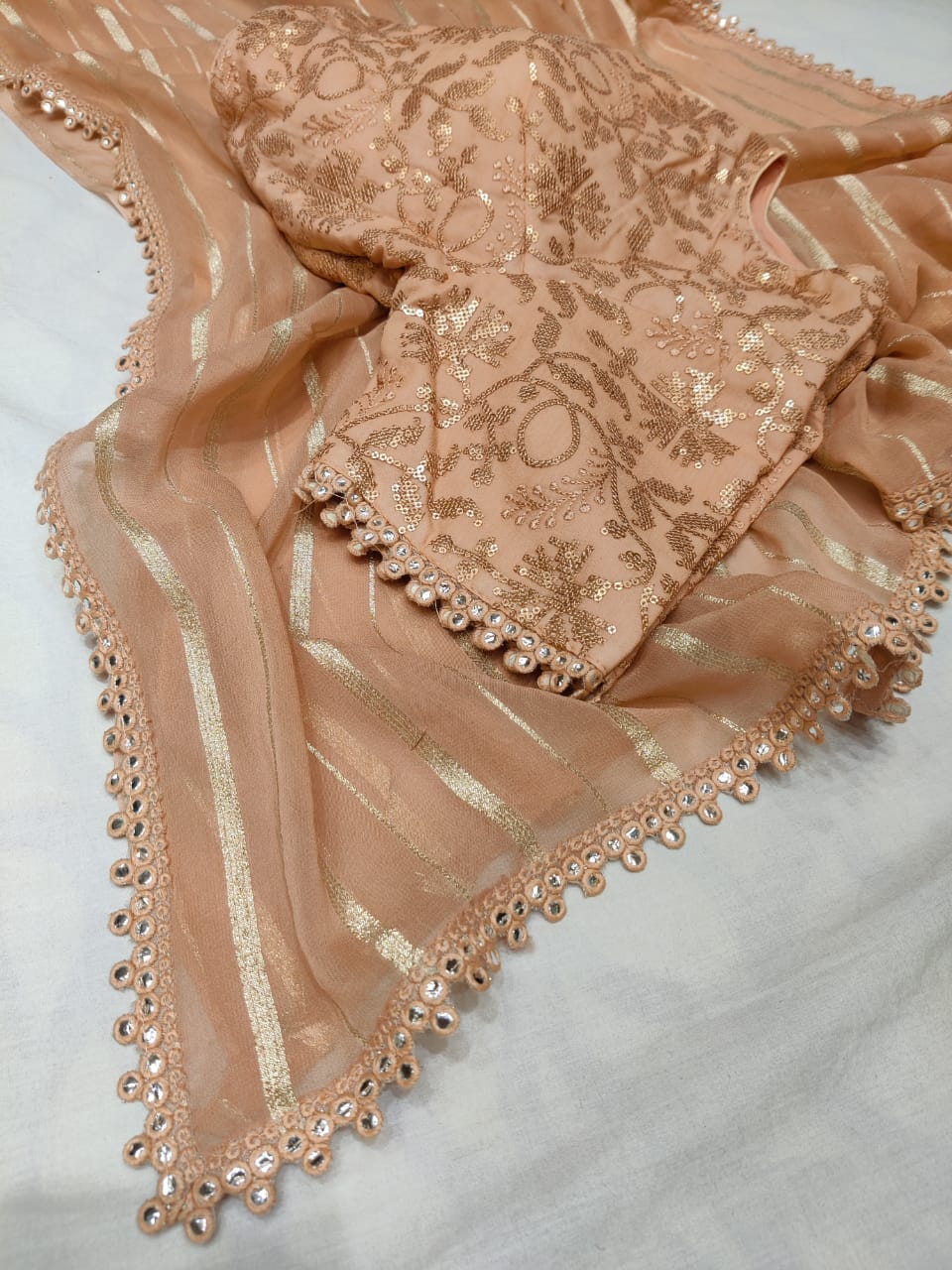 Bezil striped gorgette saree - Saffronfashionindia