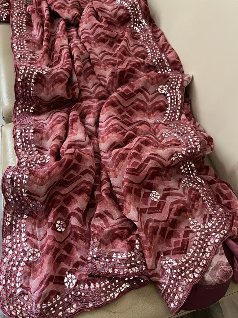 Mirror inspired crepe gorgette saree - Saffronfashionindia