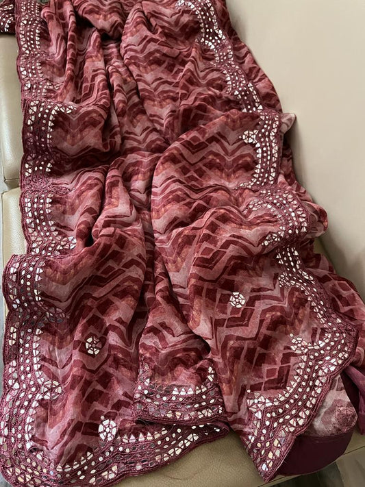 Mirror inspired crepe gorgette saree - Saffronfashionindia