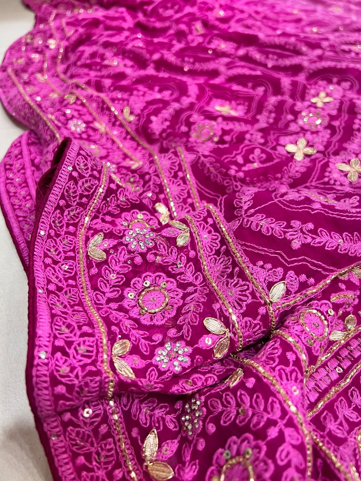 Anina Chikankari gorgette saree - Saffronfashionindia