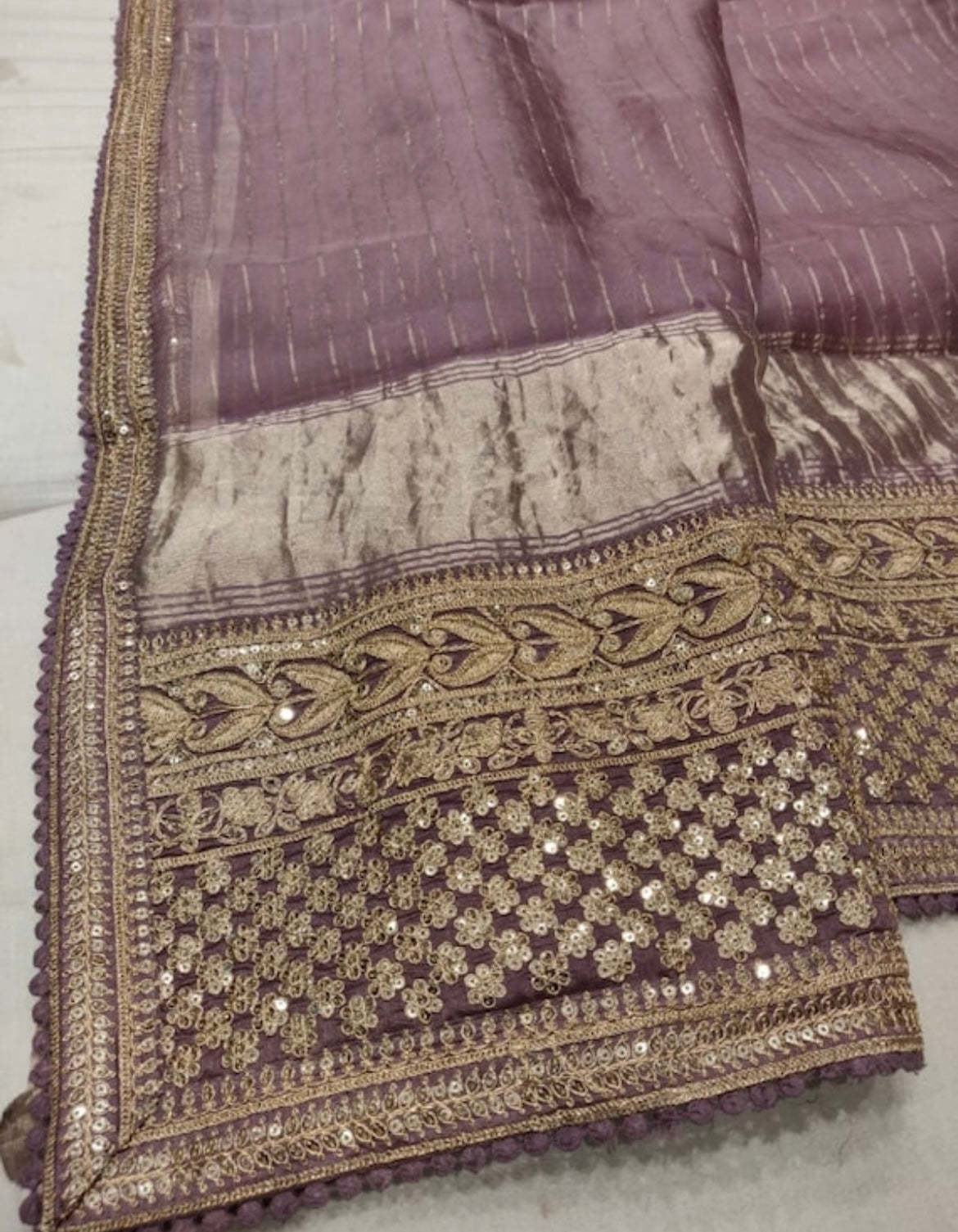 Organza striped saree - Saffronfashionindia