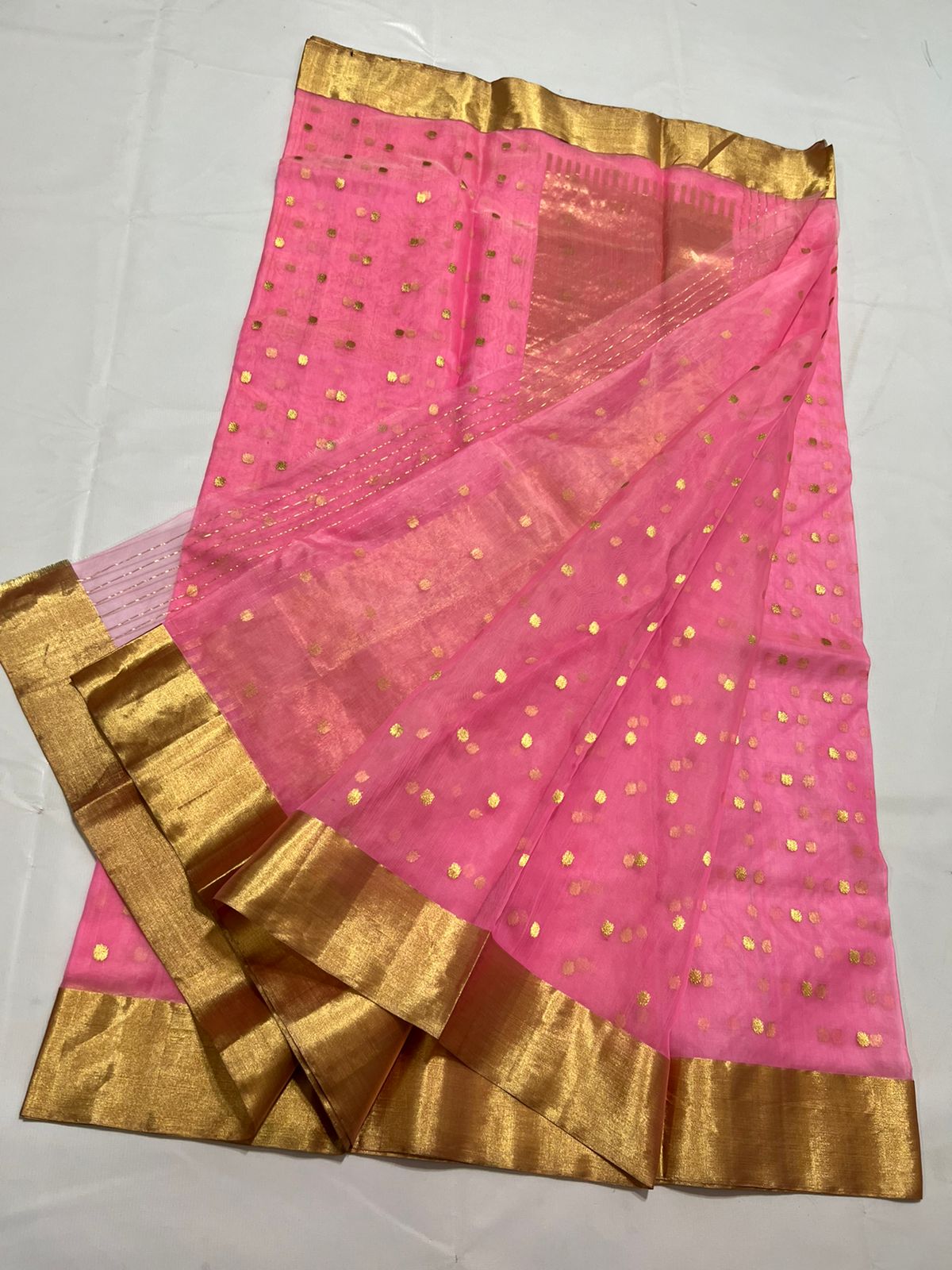 Pinakha Chanderi pink saree - Saffronfashionindia