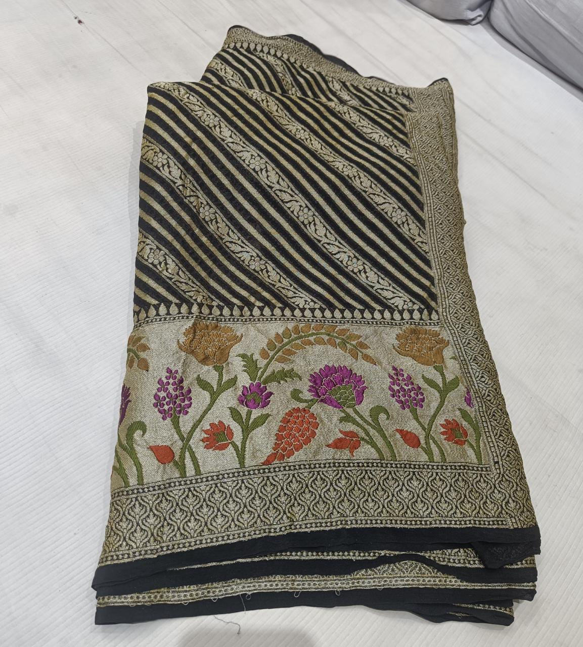 Indian banarsi gorgette saree - Saffronfashionindia