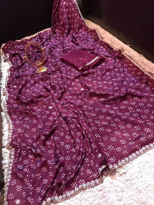 Ameesha bandhej crepe saree - Saffronfashionindia