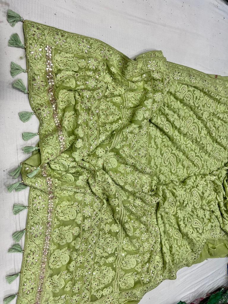 Archie Chikankari gottapatti saree - Saffronfashionindia