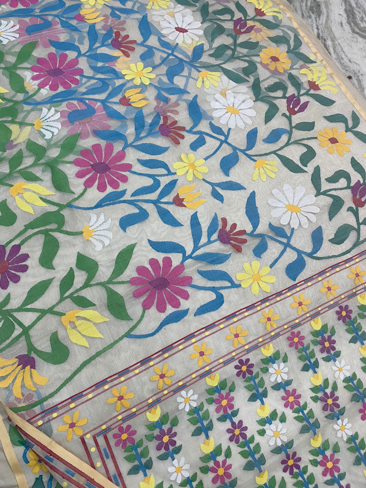 Vaira muslin jamdani saree - Saffronfashionindia