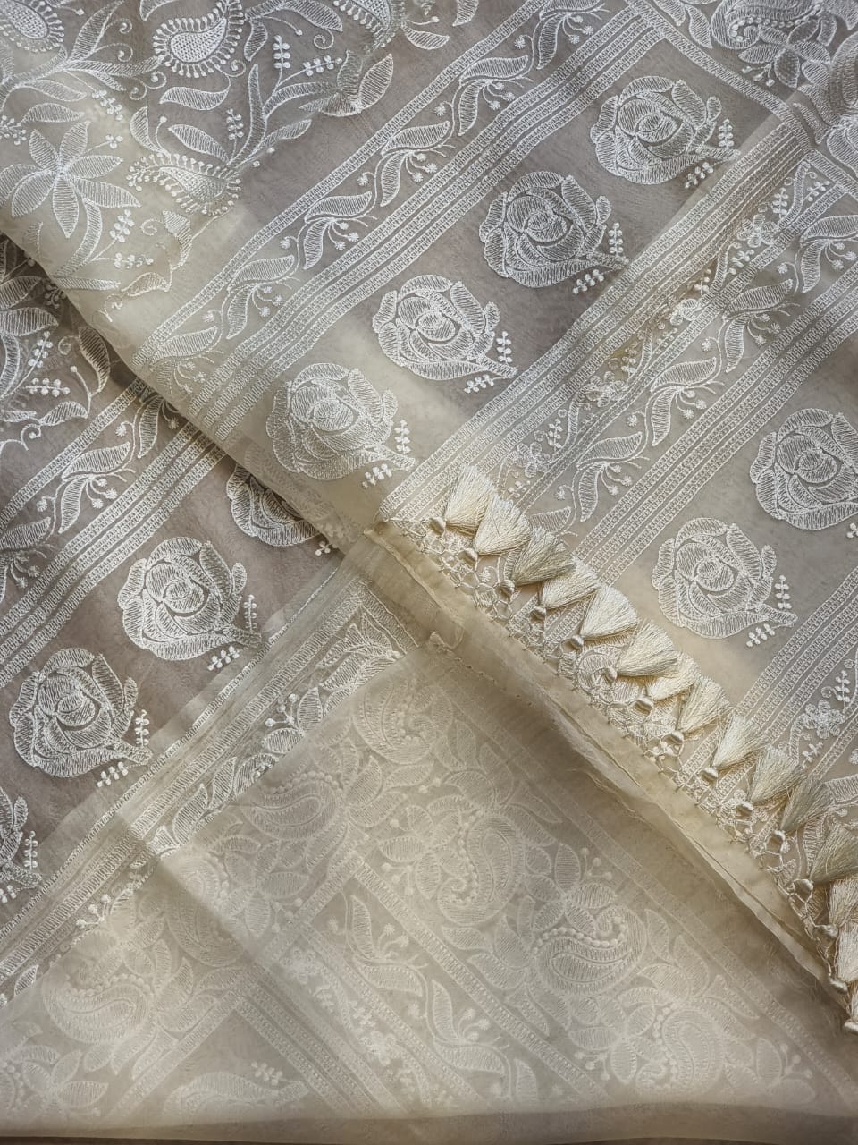 Ranish Chikankari organza saree - Saffronfashionindia