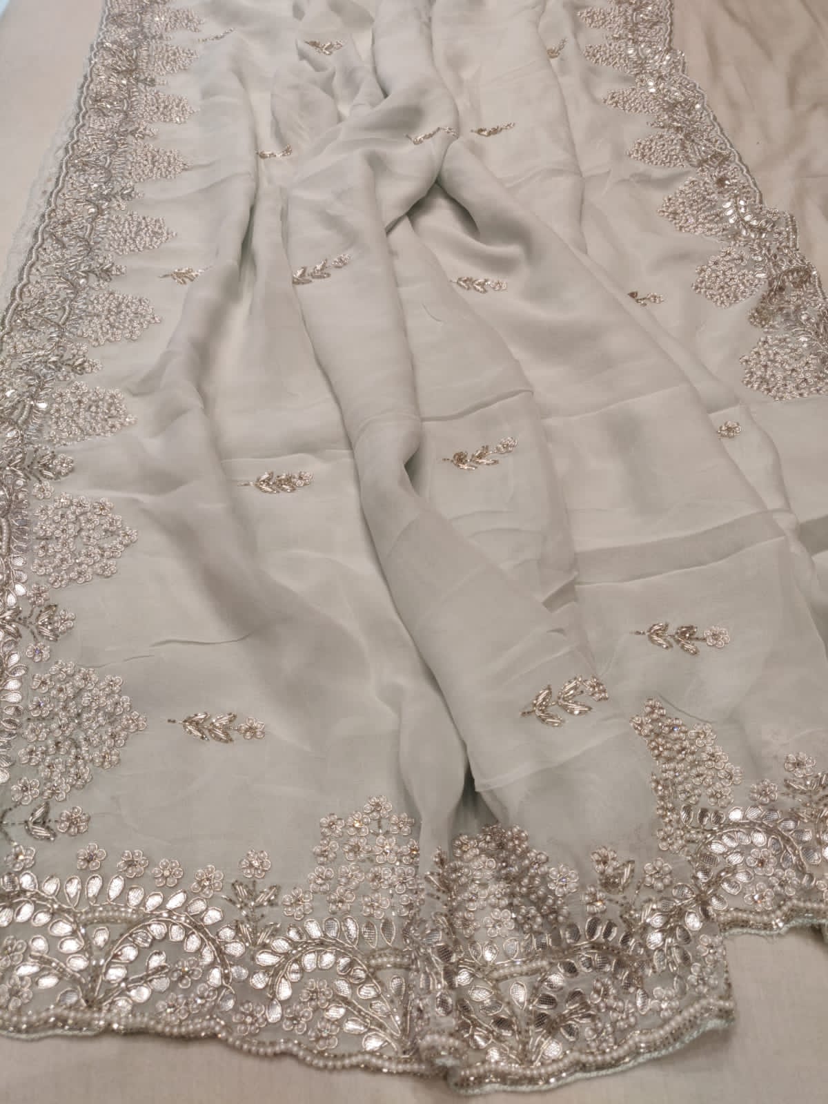 Pearl zardosi saree - Saffronfashionindia
