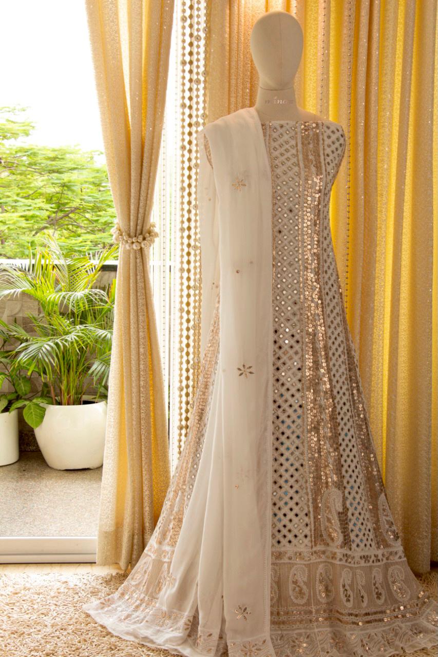 Authentic Anarkali Chikankari suit - Saffronfashionindia