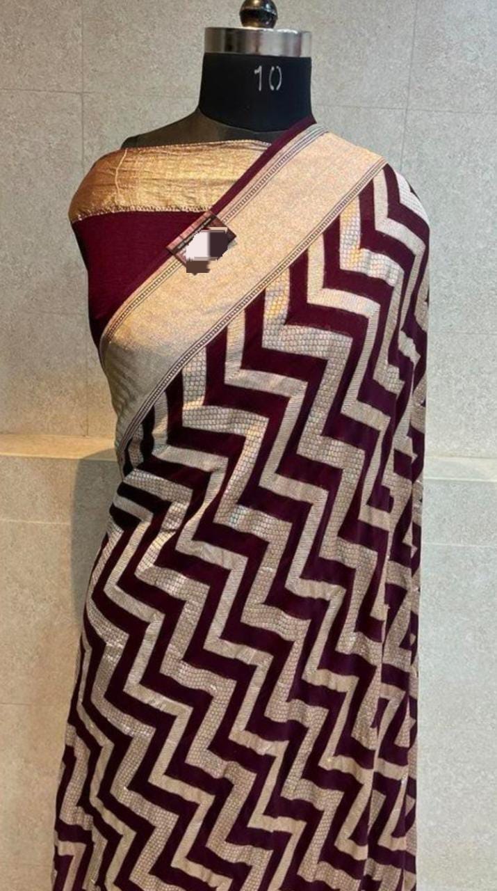 Arvi khaddi gorgette saree - Saffronfashionindia