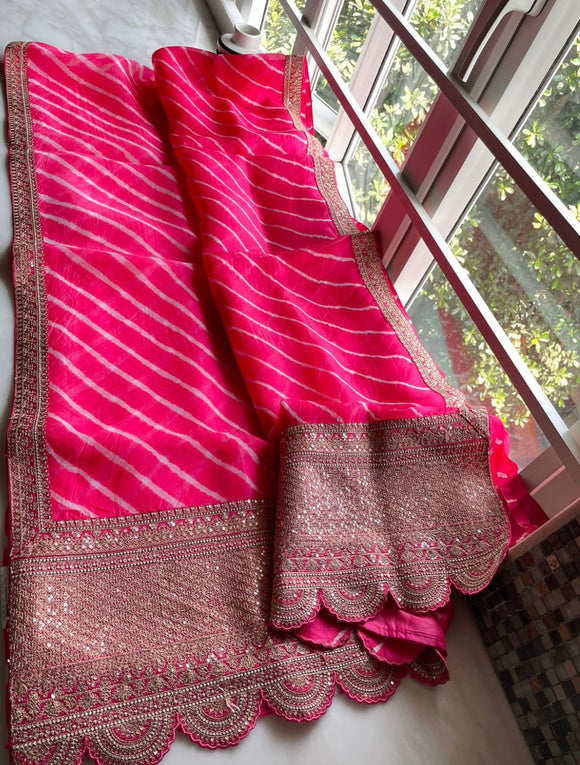 Lehariya organza embroidered saree