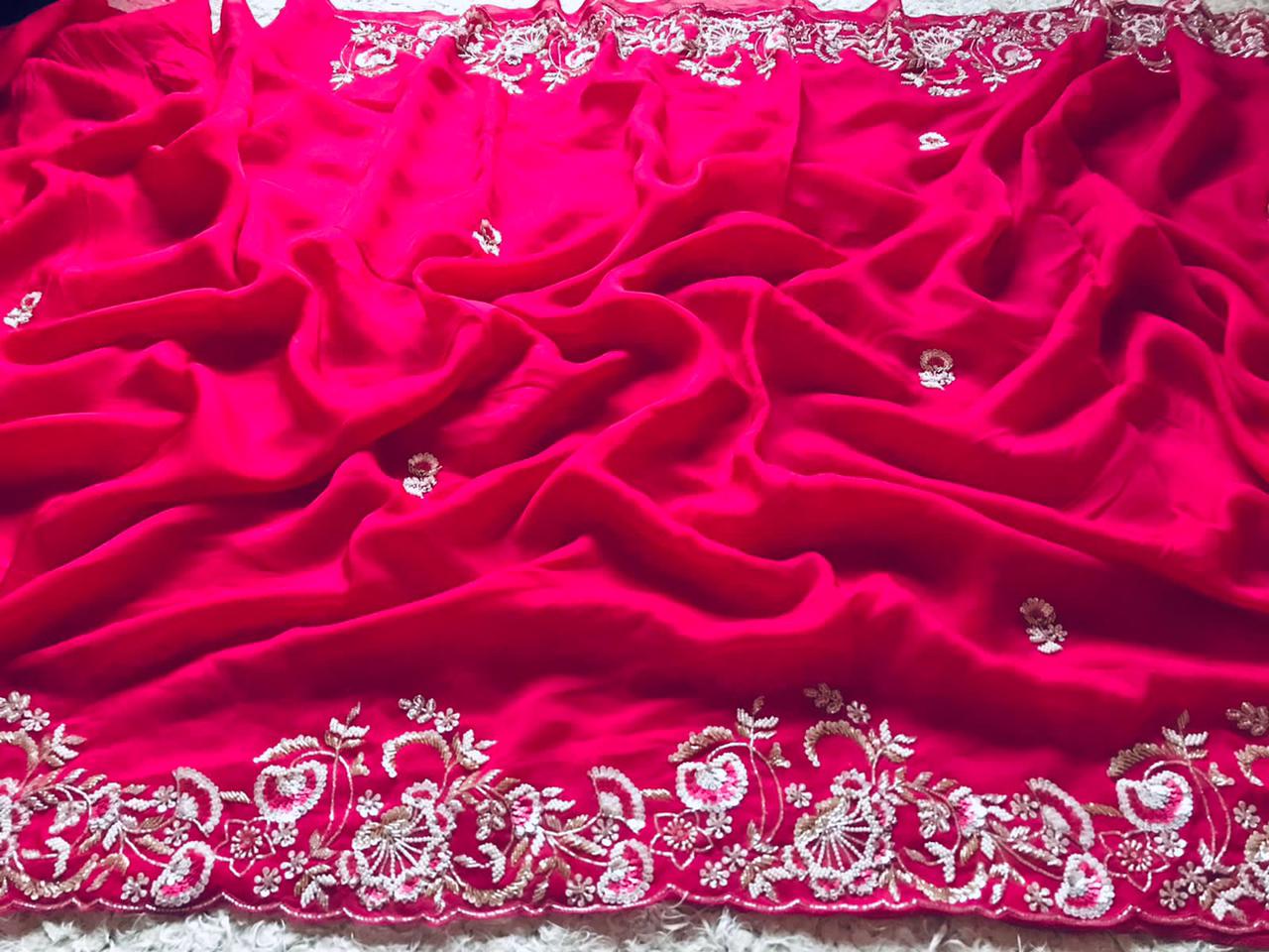 Feather pink organza saree - Saffronfashionindia