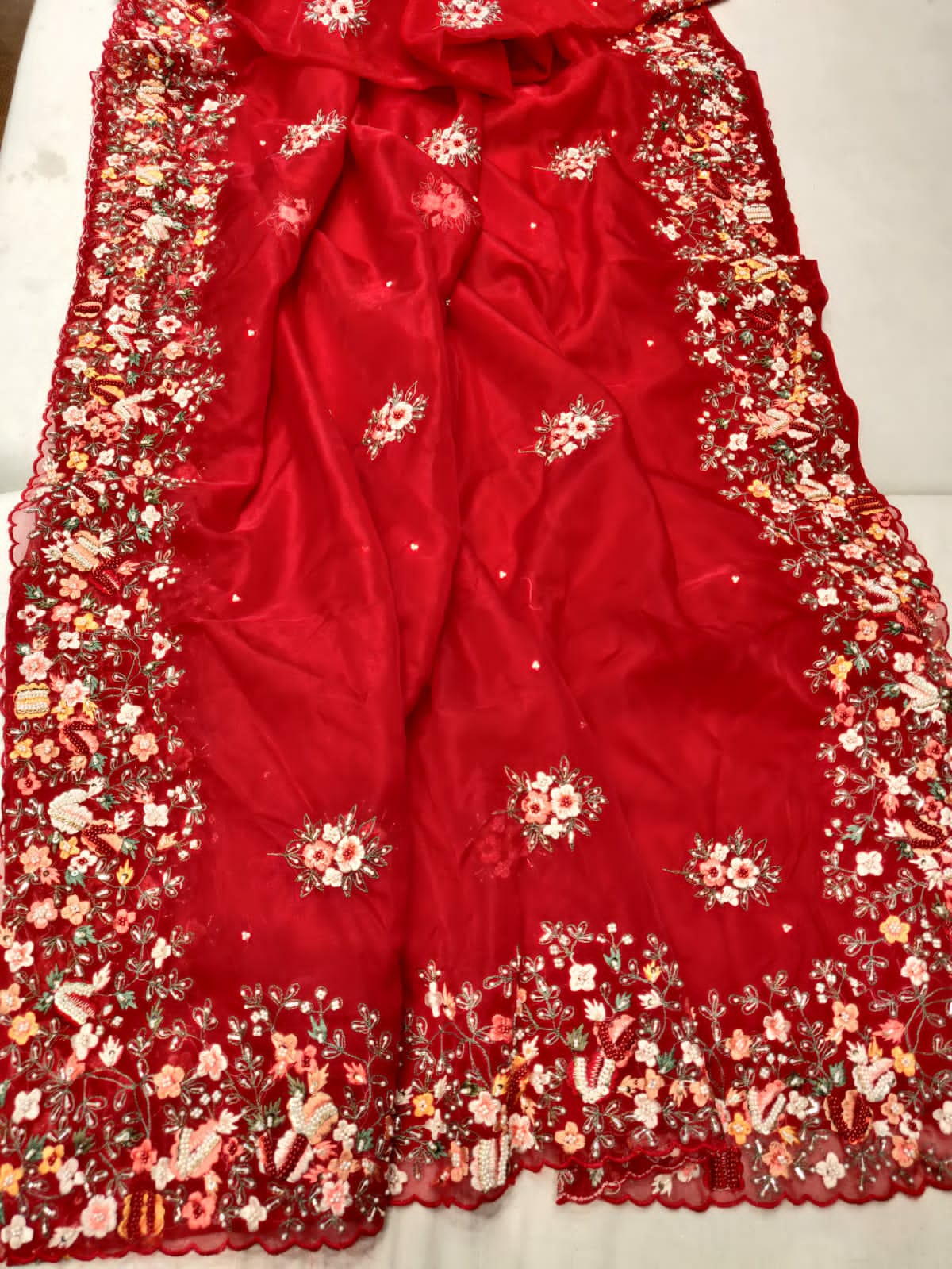 Carles embroidered saree - Saffronfashionindia