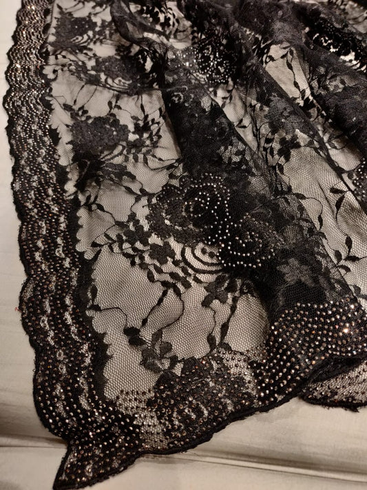 Black stainley Lacy saree - Saffronfashionindia