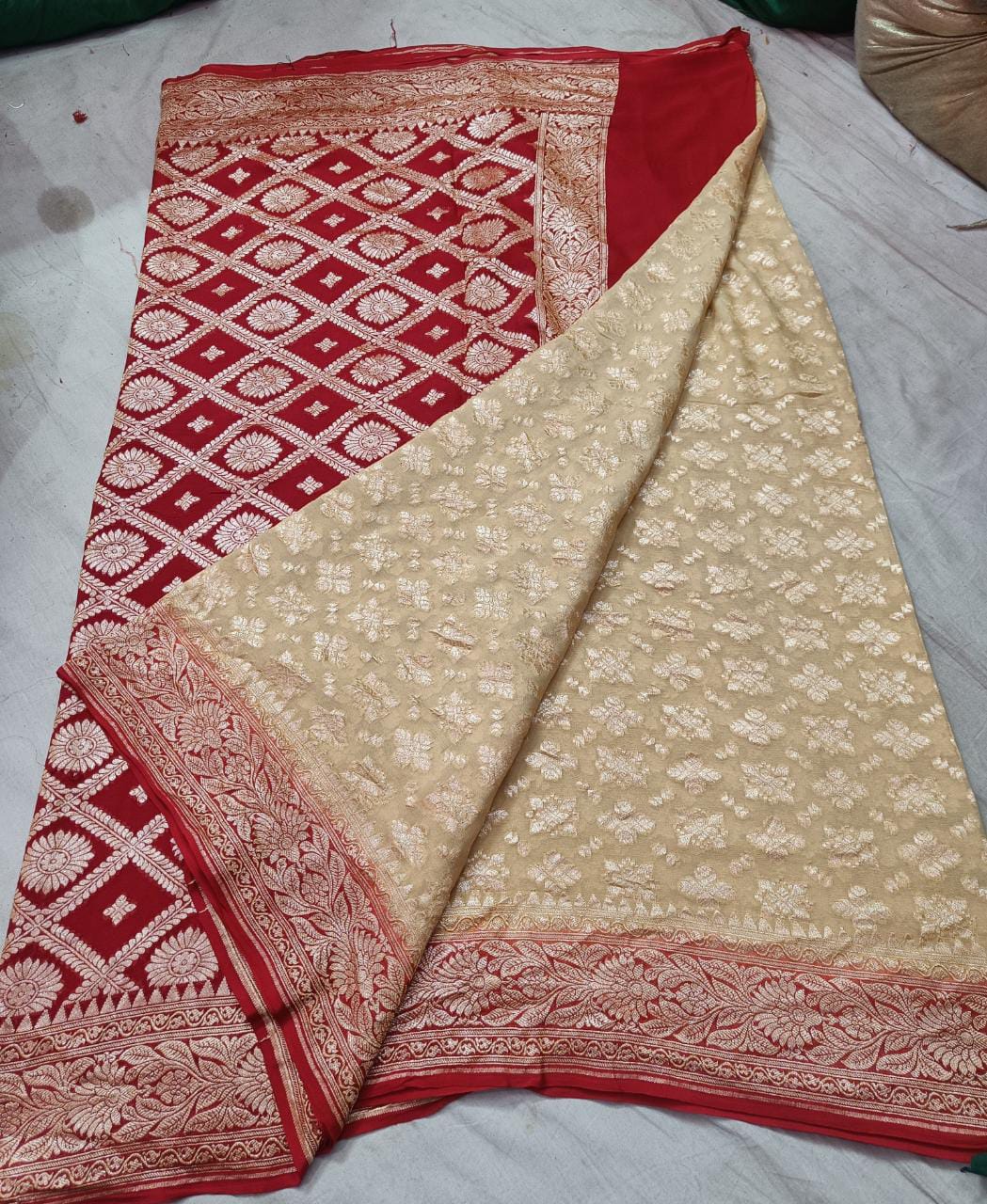 Banarsi Khaddi gorgette saree - Saffronfashionindia