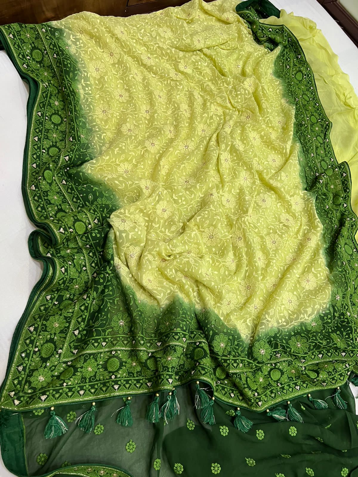 Chikankari gorgette saree - Saffronfashionindia