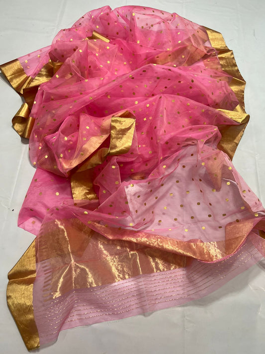 Pinakha Chanderi pink saree - Saffronfashionindia