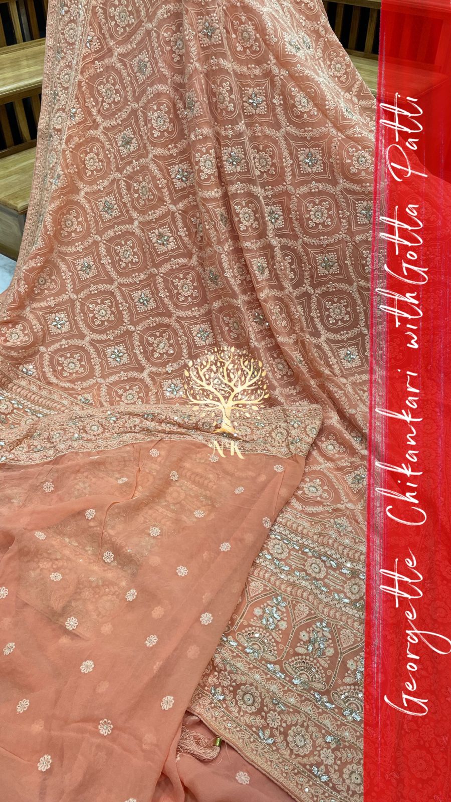 Krushil Chikankari gorgette saree - Saffronfashionindia