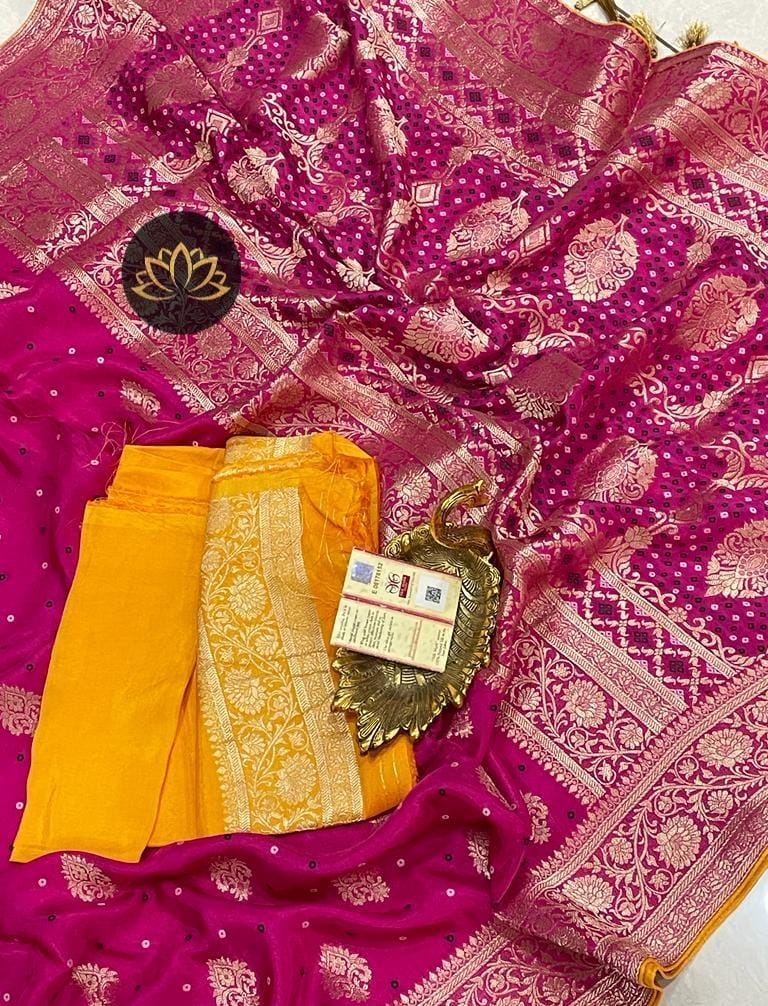 Banarsi moonga bandhani saree - Saffronfashionindia