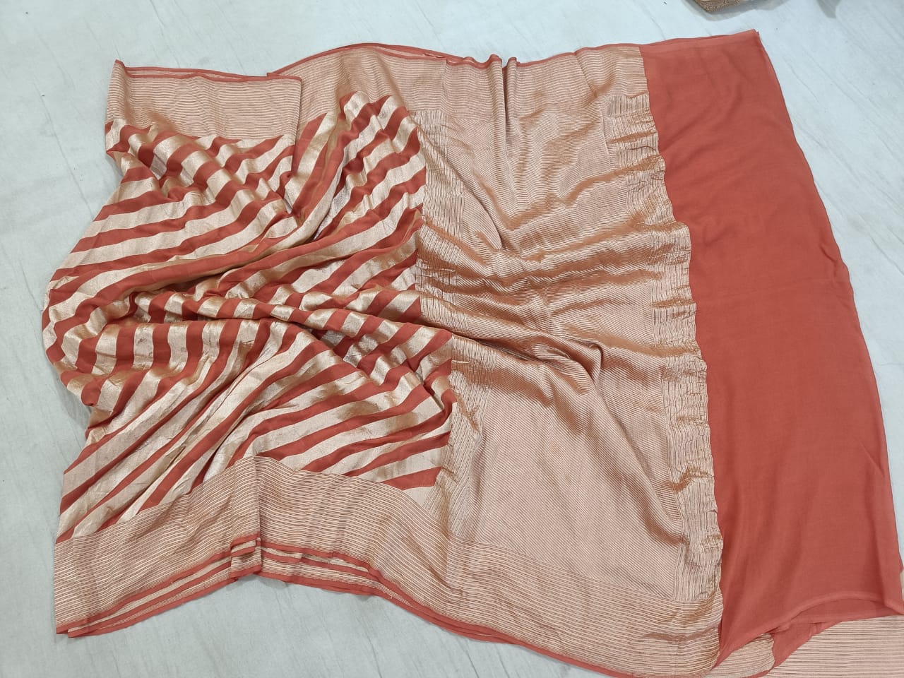 Striped lehariya gorgette chiffon saree - Saffronfashionindia