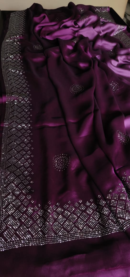 Chinon satin partywear saree - Saffronfashionindia