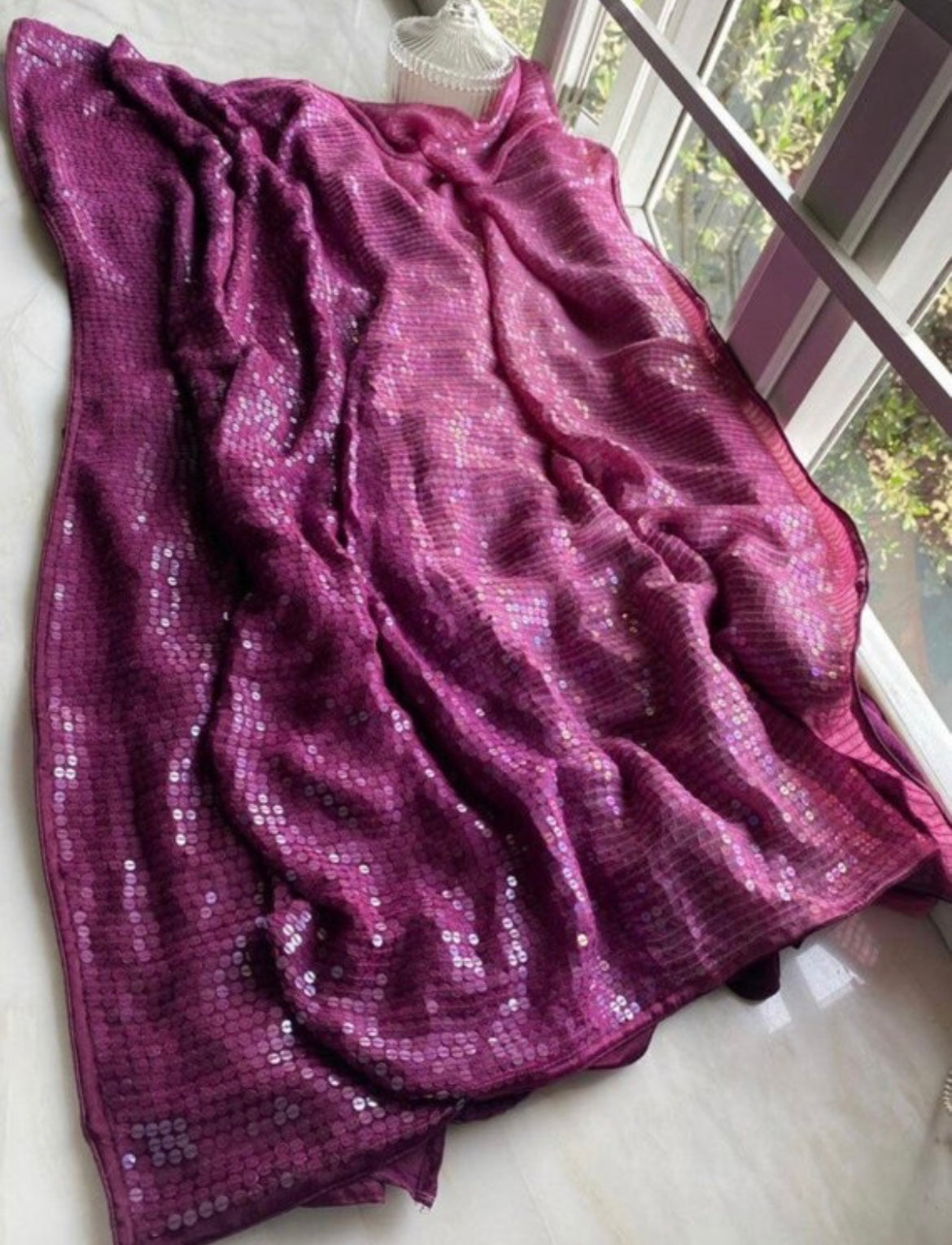 Wine inspired shaded sequins saree - Saffronfashionindia