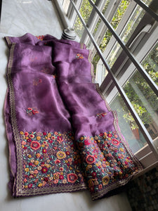 Lavender inspired organza saree/embroidered saree/sari